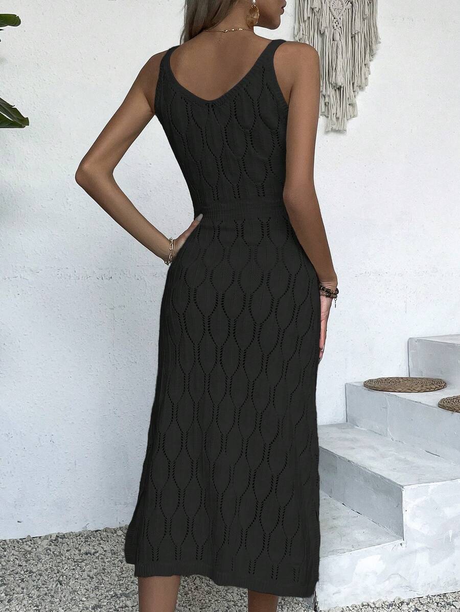 Vestido Longo de Tricô Decote V com Fenda na Barra - La Lecce