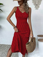 Vestido Longo de Tricô Decote V com Fenda na Barra - La Lecce