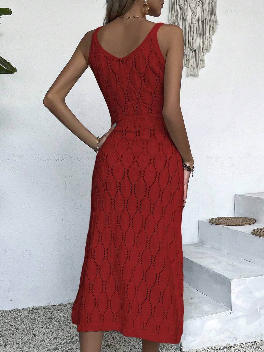 Vestido Longo de Tricô Decote V com Fenda na Barra - La Lecce
