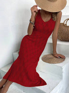 Vestido Longo de Tricô Decote V com Fenda na Barra - La Lecce