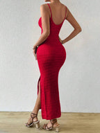 Vestido Longo Canelado com Alças Finas e Fenda Lateral - La Lecce
