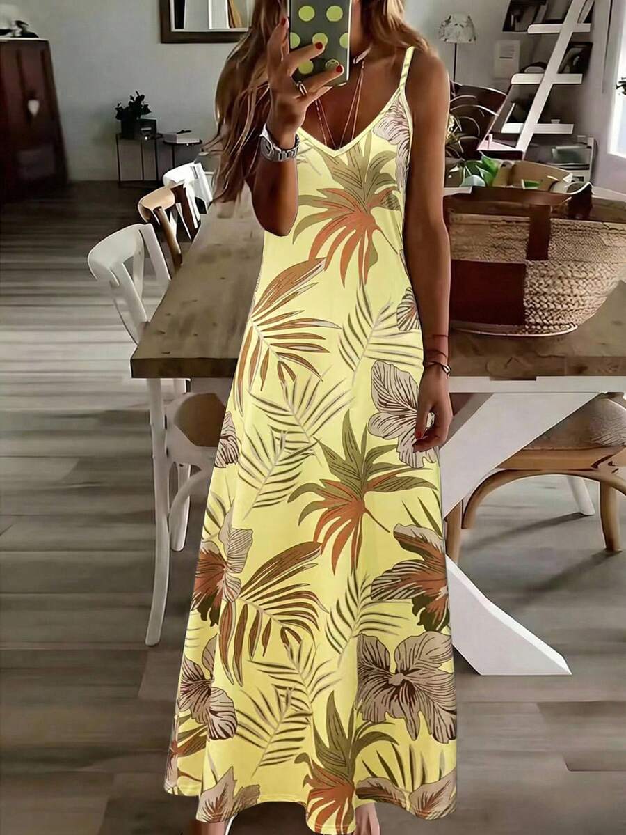 Vestido Midi de Malha com Estampa Tropical e Recorte Vazado - La Lecce