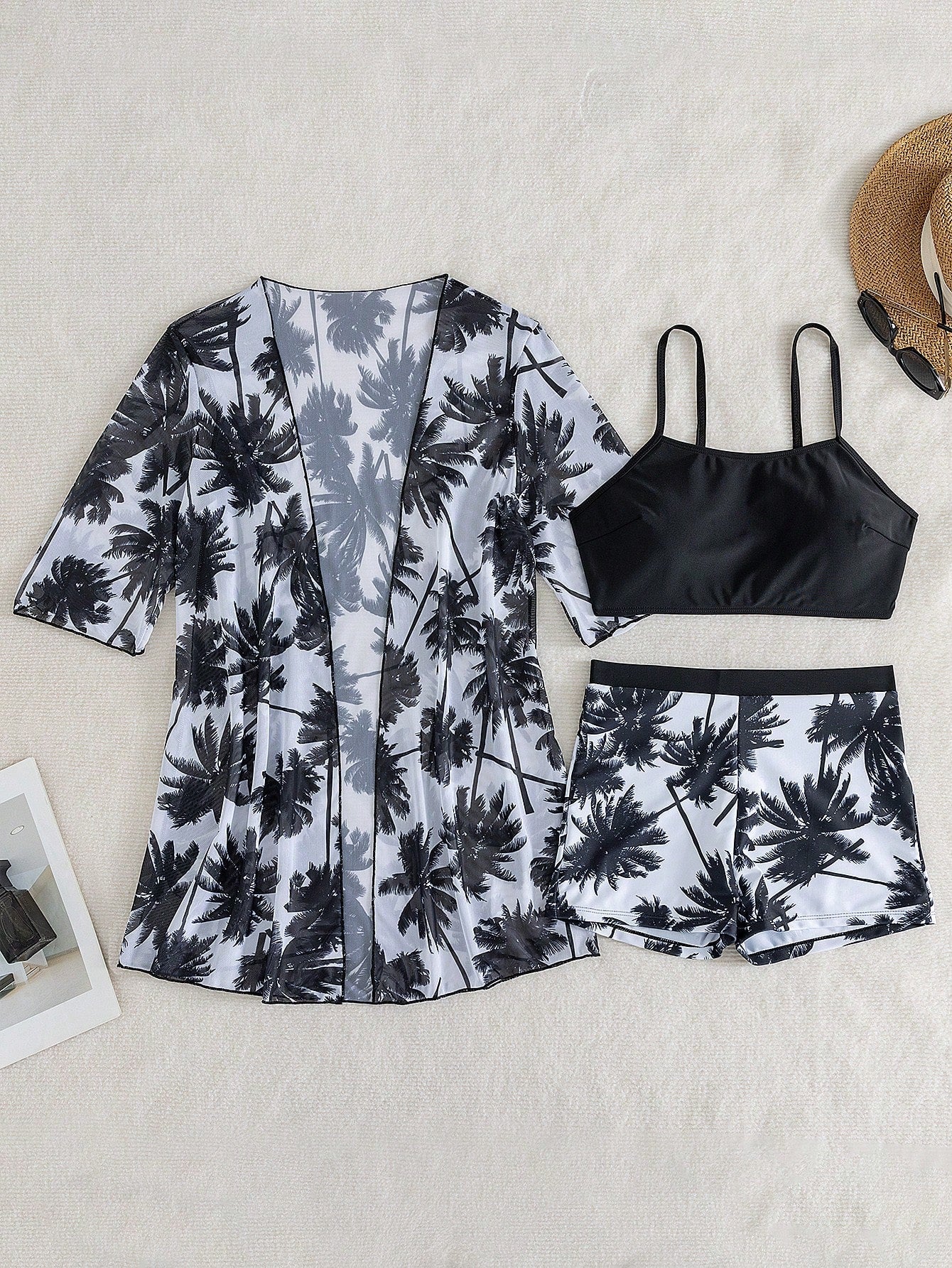 Conjunto de Biquíni 3 Peças Estampa Tropical