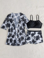 Conjunto de Biquíni 3 Peças Estampa Tropical