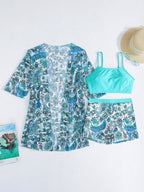 Conjunto de Biquíni 3 Peças Estampa Tropical