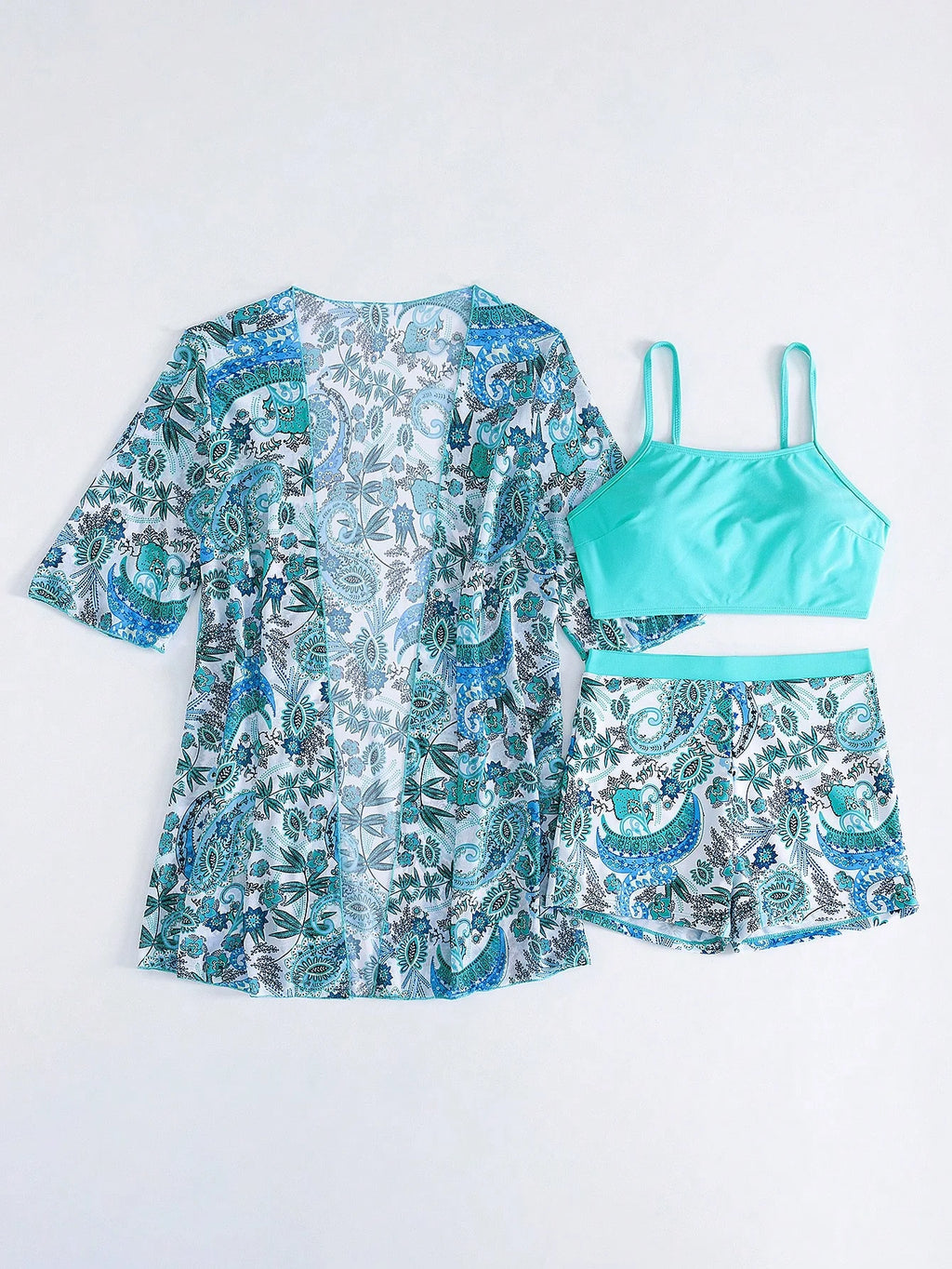 Conjunto de Biquíni 3 Peças Estampa Tropical