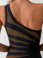 Maiô Monokini Listrado Assimétrico com Ombro Único