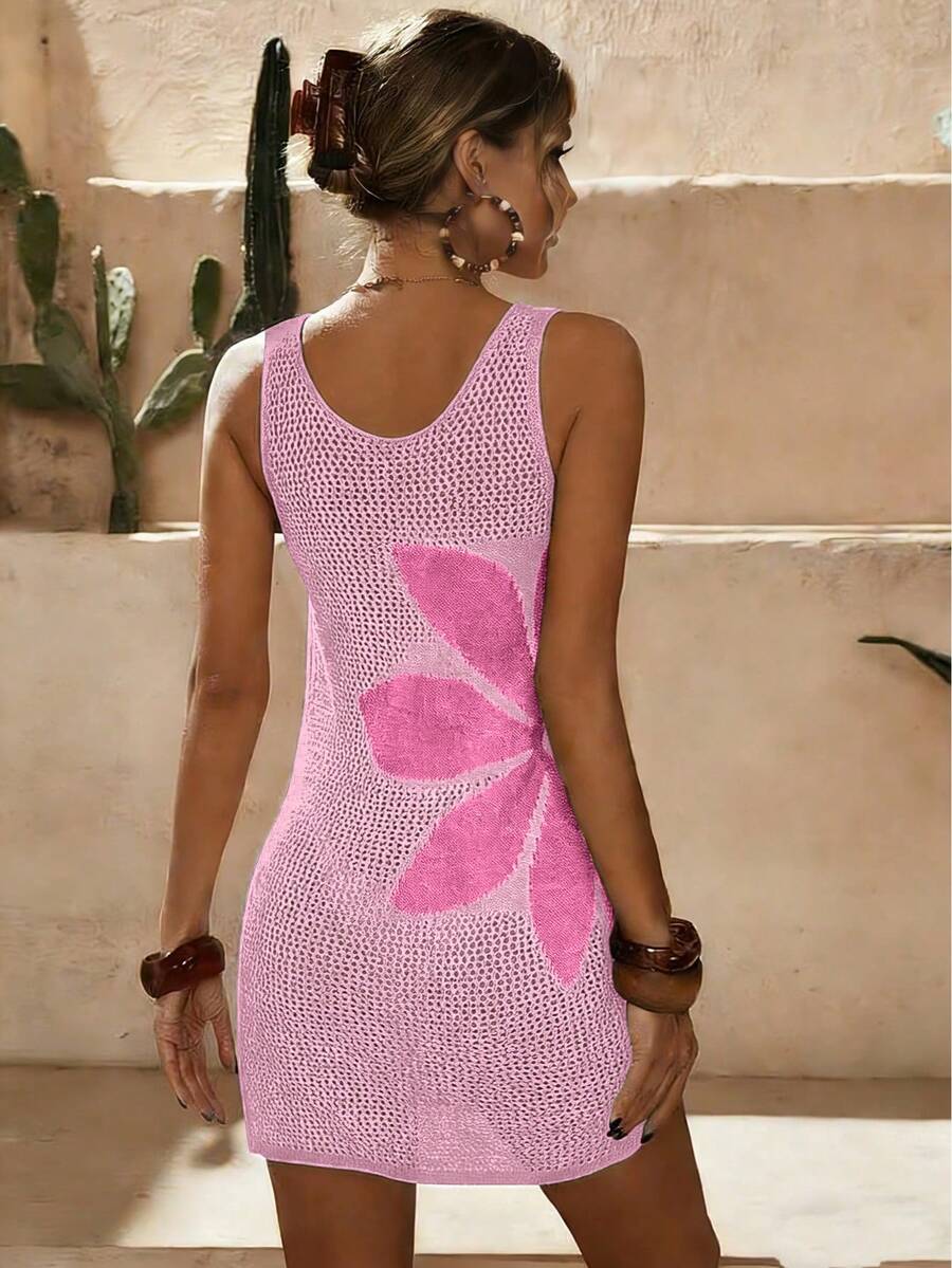 Vestido Saída de Praia em Crochê Floral Vazado com Fenda - La Lecce