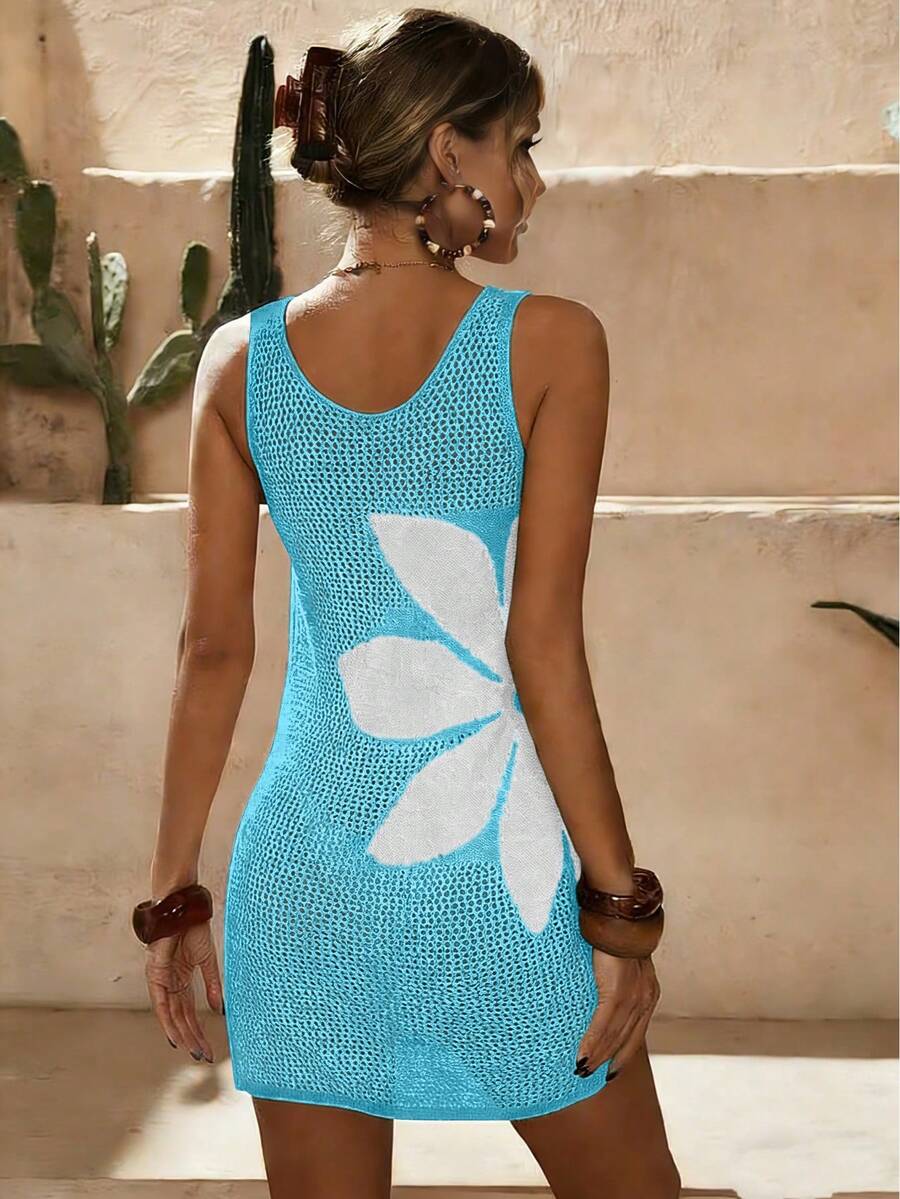 Vestido Saída de Praia em Crochê Floral Vazado com Fenda - La Lecce