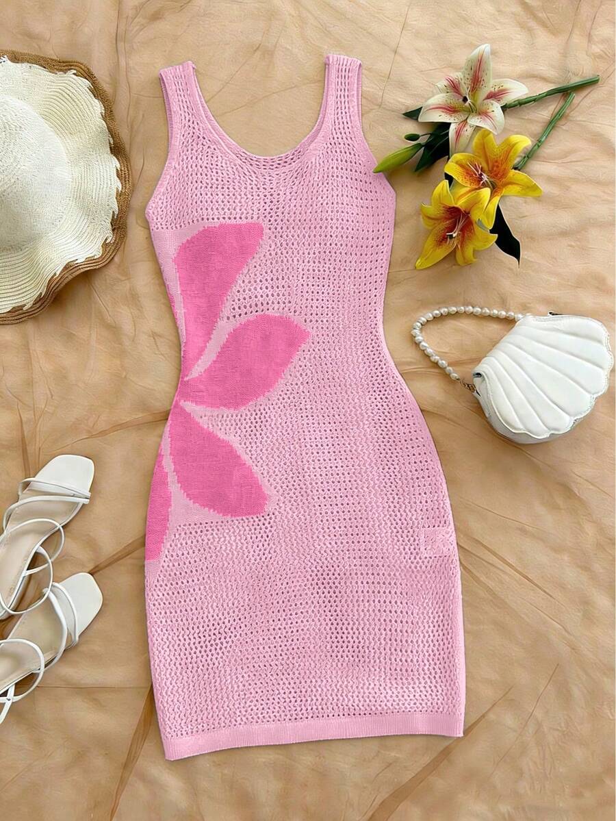 Vestido Saída de Praia em Crochê Floral Vazado com Fenda - La Lecce
