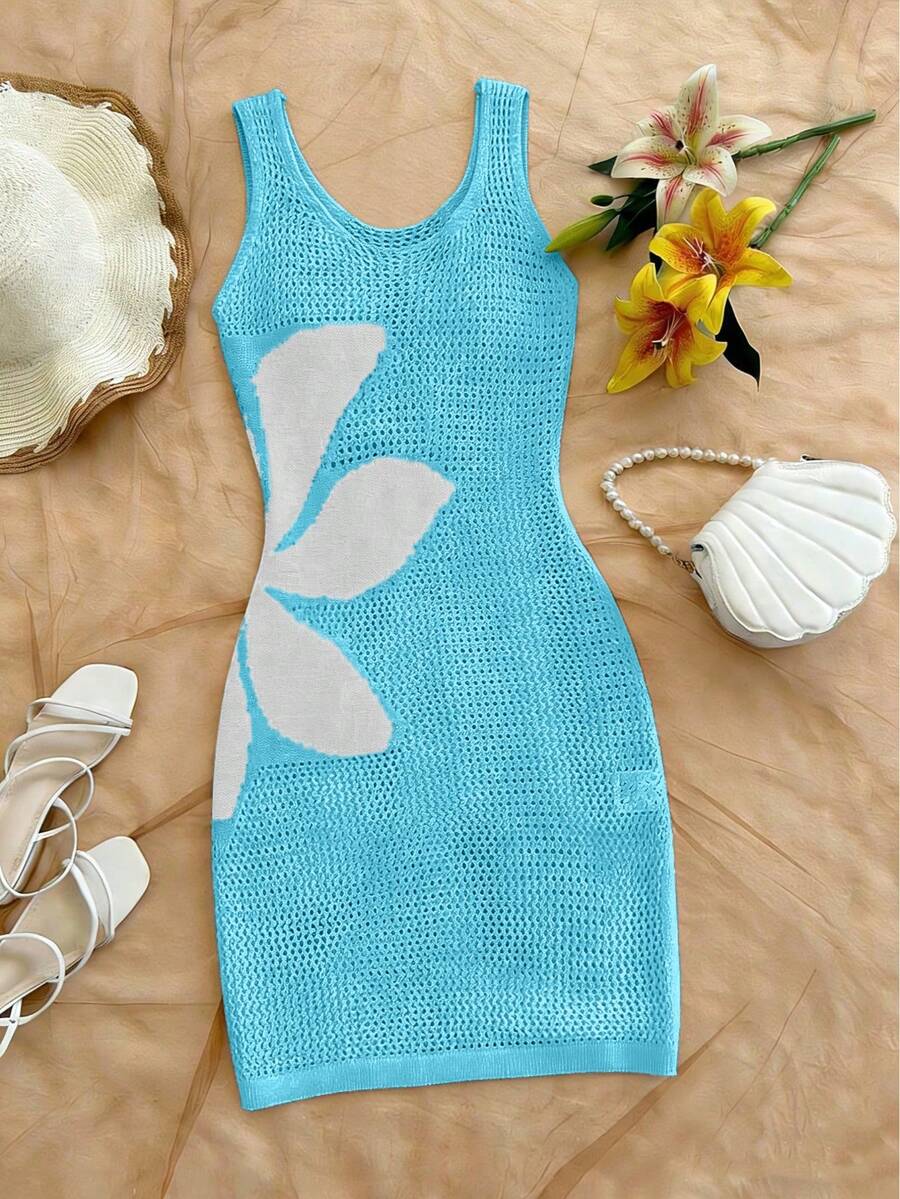 Vestido Saída de Praia em Crochê Floral Vazado com Fenda - La Lecce