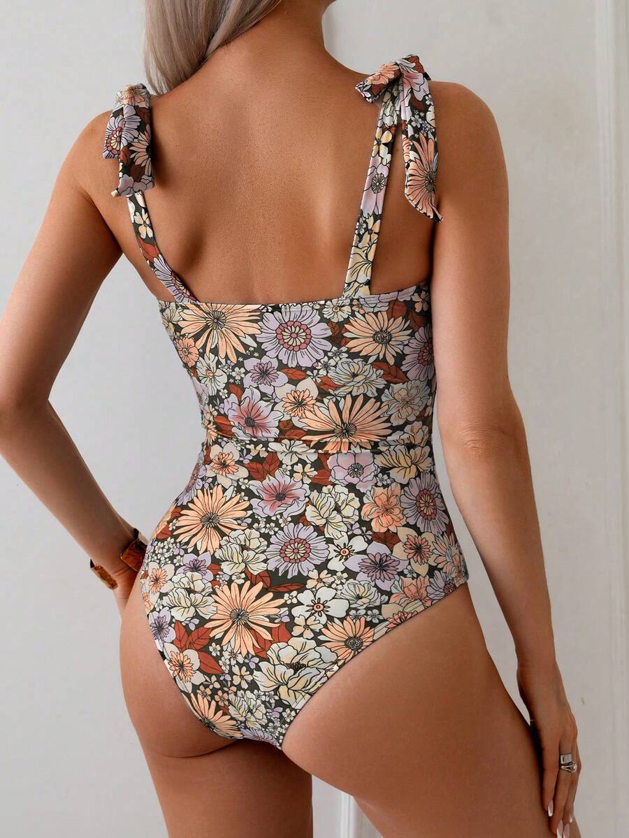 Maiô Estampado com Alças de Amarrar e Bojo em V