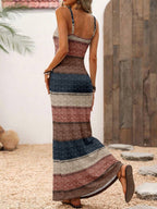 Vestido Maxi Listrado com Bainha Assimétrica - La Lecce