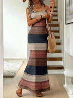 Vestido Maxi Listrado com Bainha Assimétrica - La Lecce