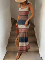 Vestido Maxi Listrado com Bainha Assimétrica - La Lecce