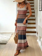 Vestido Maxi Listrado com Bainha Assimétrica - La Lecce