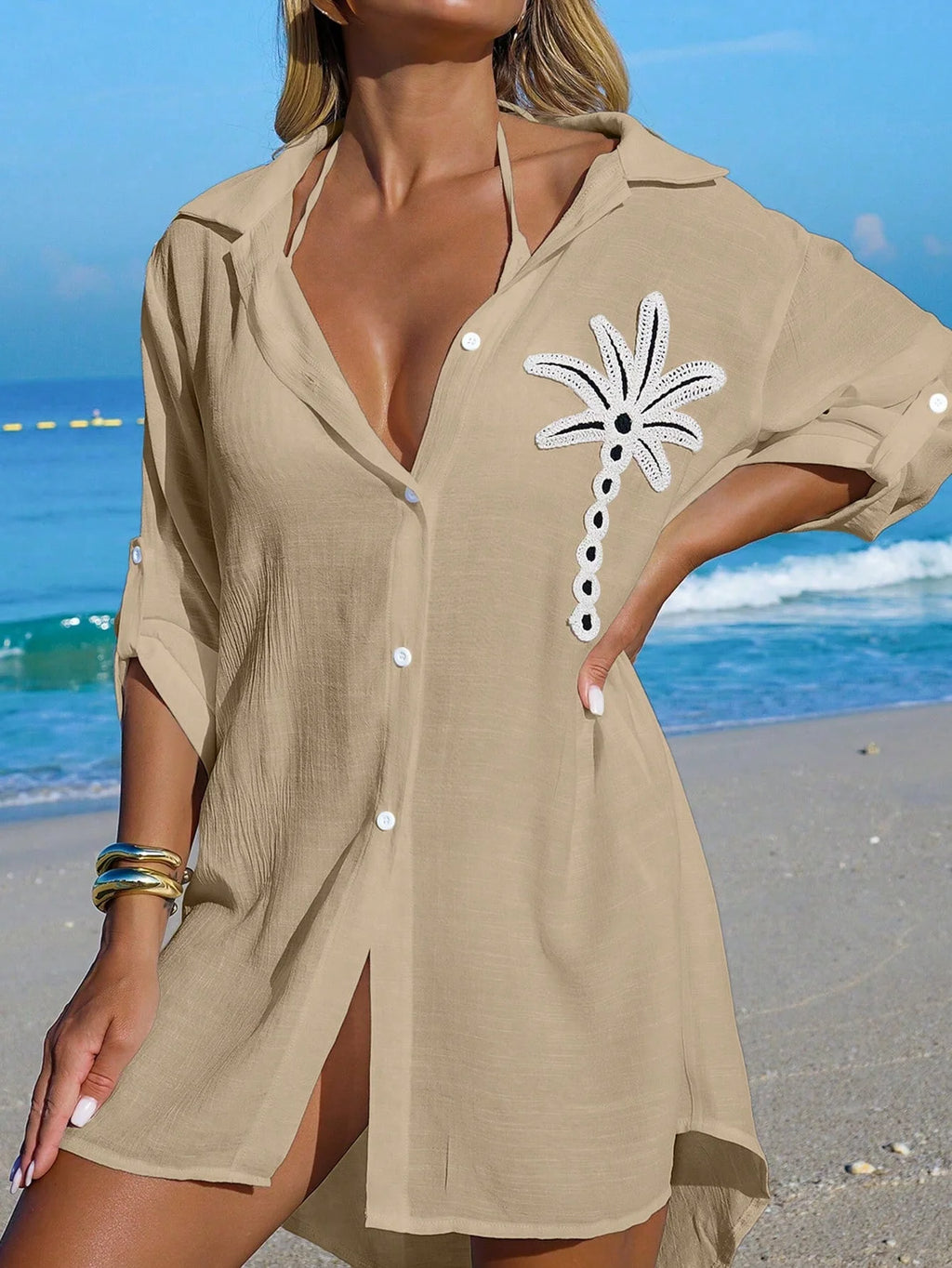 Saída de Praia Kimono Camisa Oversized com Botões