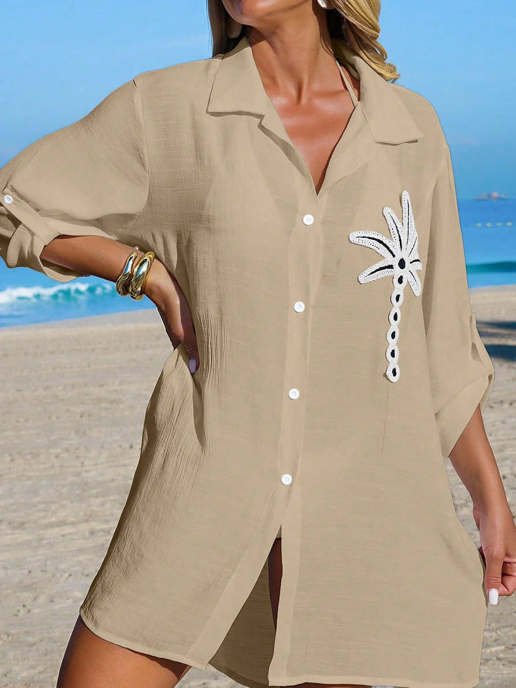 Saída de Praia Kimono Camisa Oversized com Botões