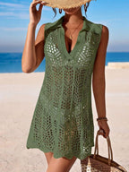 Vestido de Crochê Longo com Recorte Vazado
