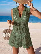 Vestido de Crochê Longo com Recorte Vazado