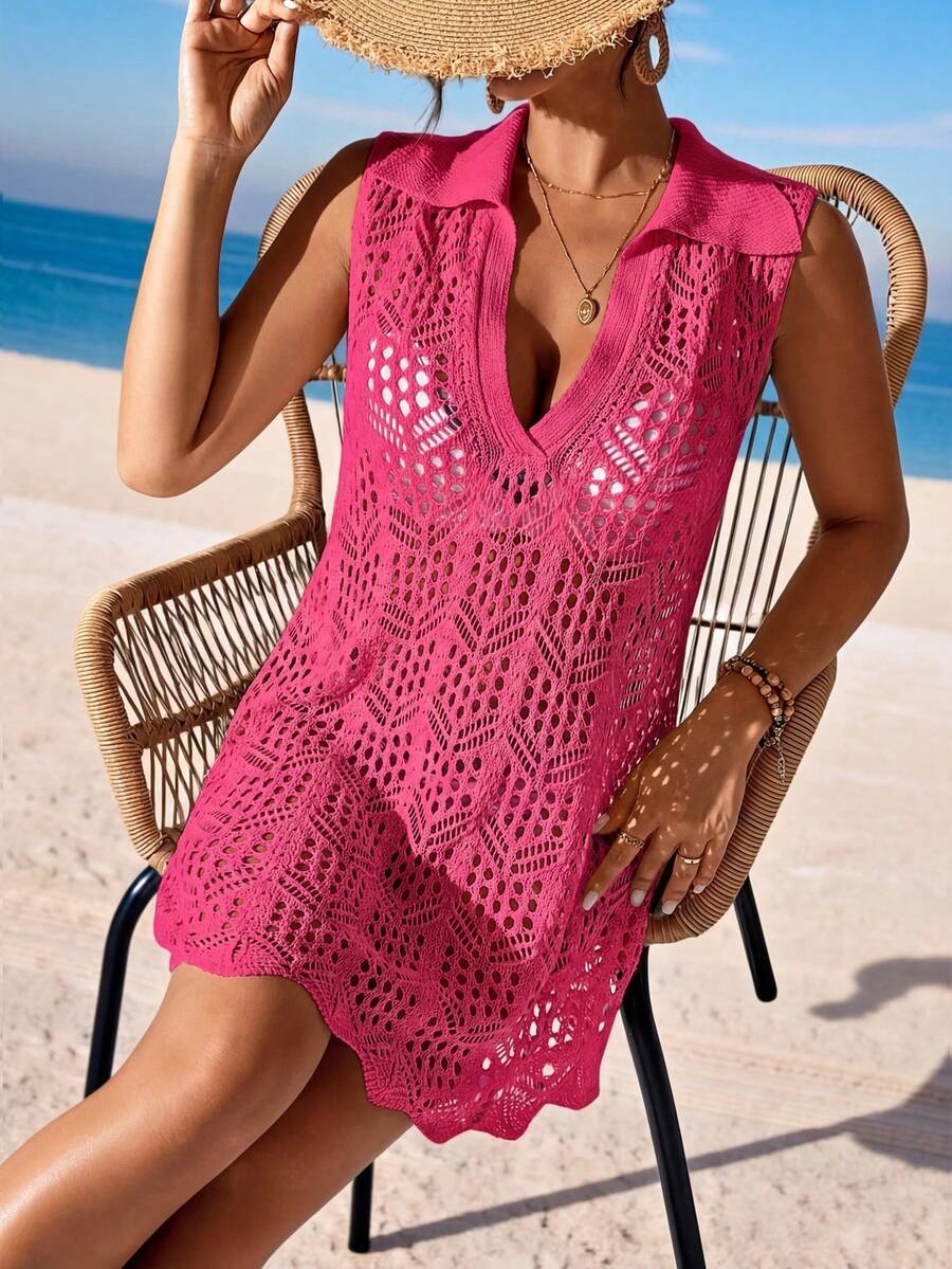 Vestido de Crochê Longo com Recorte Vazado