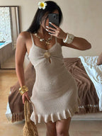 Vestido Saída de Praia Mini com Alças Finas e Babado - La Lecce