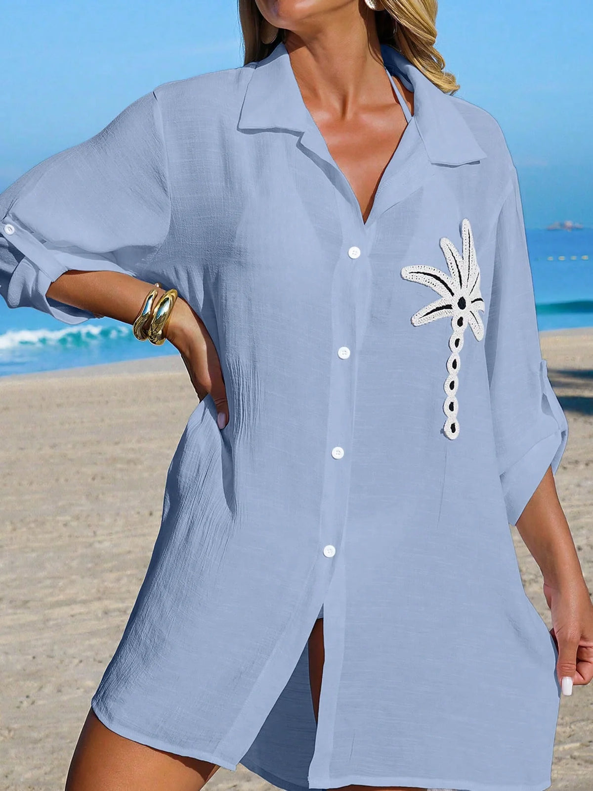 Saída de Praia Kimono Camisa Oversized com Botões