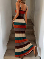 Vestido Maxi Listrado com Bainha Assimétrica - La Lecce