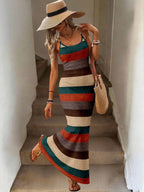 Vestido Maxi Listrado com Bainha Assimétrica - La Lecce