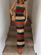 Vestido Maxi Listrado com Bainha Assimétrica - La Lecce