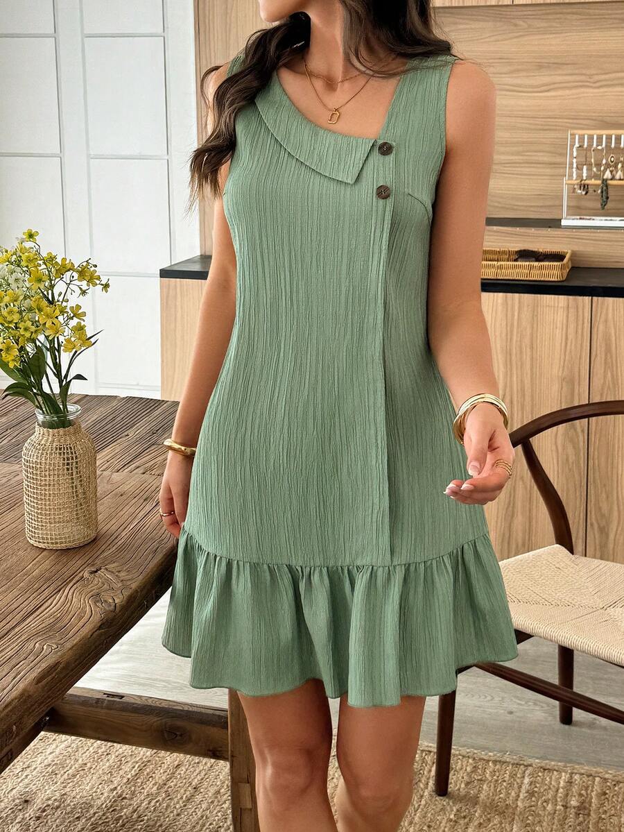 Vestido Midi Bata com Gola Assimétrica e Botões - La Lecce