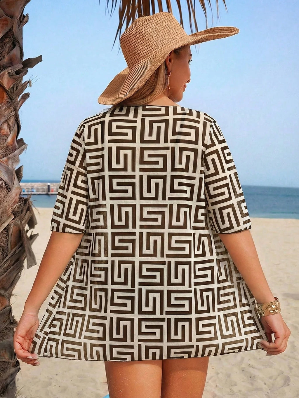 Conjunto de Biquíni 3 Peças Estampa Tropical