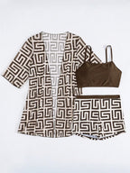 Conjunto de Biquíni 3 Peças Estampa Tropical