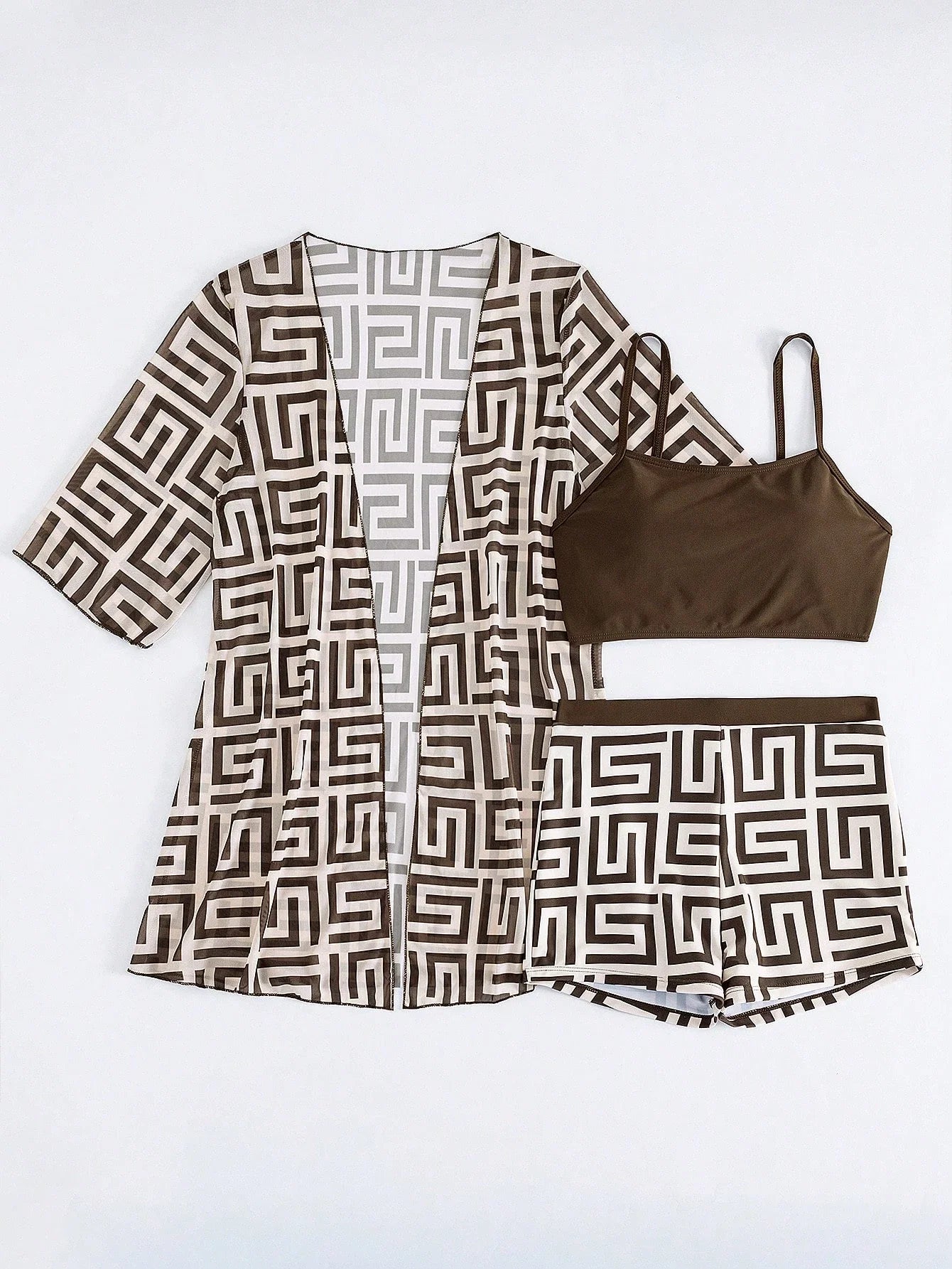 Conjunto de Biquíni 3 Peças Estampa Tropical