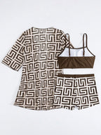 Conjunto de Biquíni 3 Peças Estampa Tropical