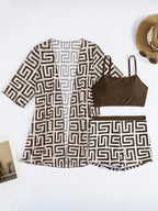 Conjunto de Biquíni 3 Peças Estampa Tropical