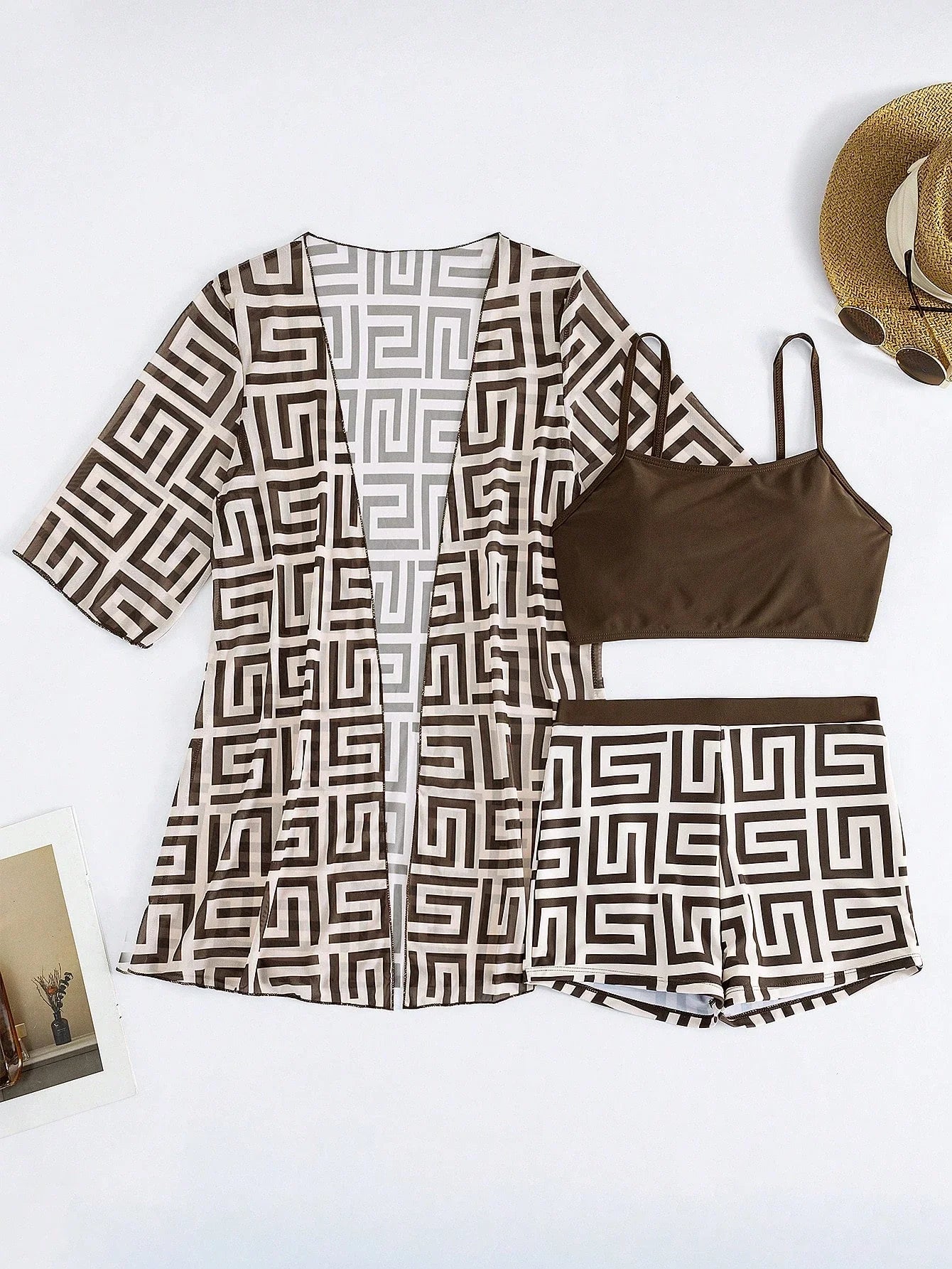Conjunto de Biquíni 3 Peças Estampa Tropical