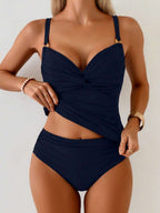 Tankini Franzido com Torção Frontal e Anel Metálico