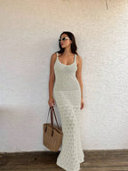 Vestido Saída de Praia Longo em Tricô com Costas Abertas