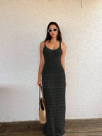 Vestido Saída de Praia Longo em Tricô com Costas Abertas