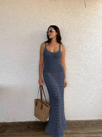 Vestido Saída de Praia Longo em Tricô com Costas Abertas - La Lecce
