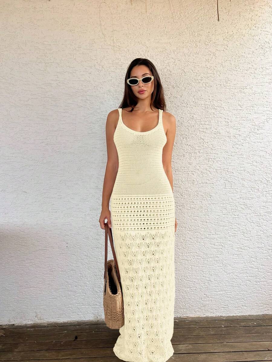 Vestido Saída de Praia Longo em Tricô com Costas Abertas - La Lecce