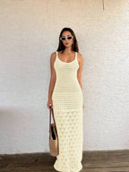 Vestido Saída de Praia Longo em Tricô com Costas Abertas - La Lecce