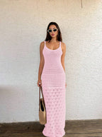 Vestido Saída de Praia Longo em Tricô com Costas Abertas - La Lecce