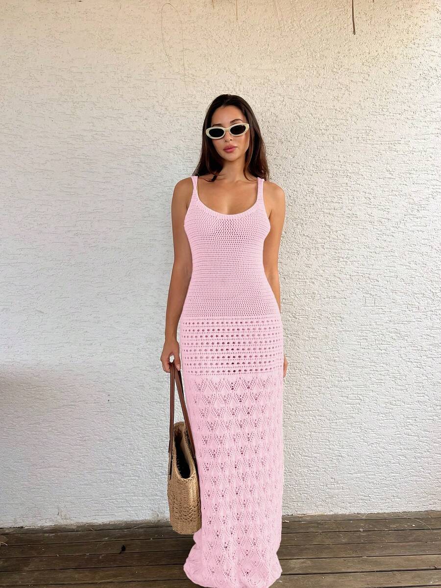Vestido Saída de Praia Longo em Tricô com Costas Abertas - La Lecce