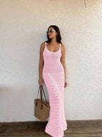 Vestido Saída de Praia Longo em Tricô com Costas Abertas - La Lecce