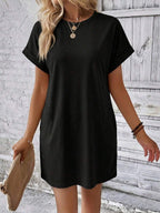 Vestido Curto Camiseta com Bolsos e Manga Morcego - La Lecce
