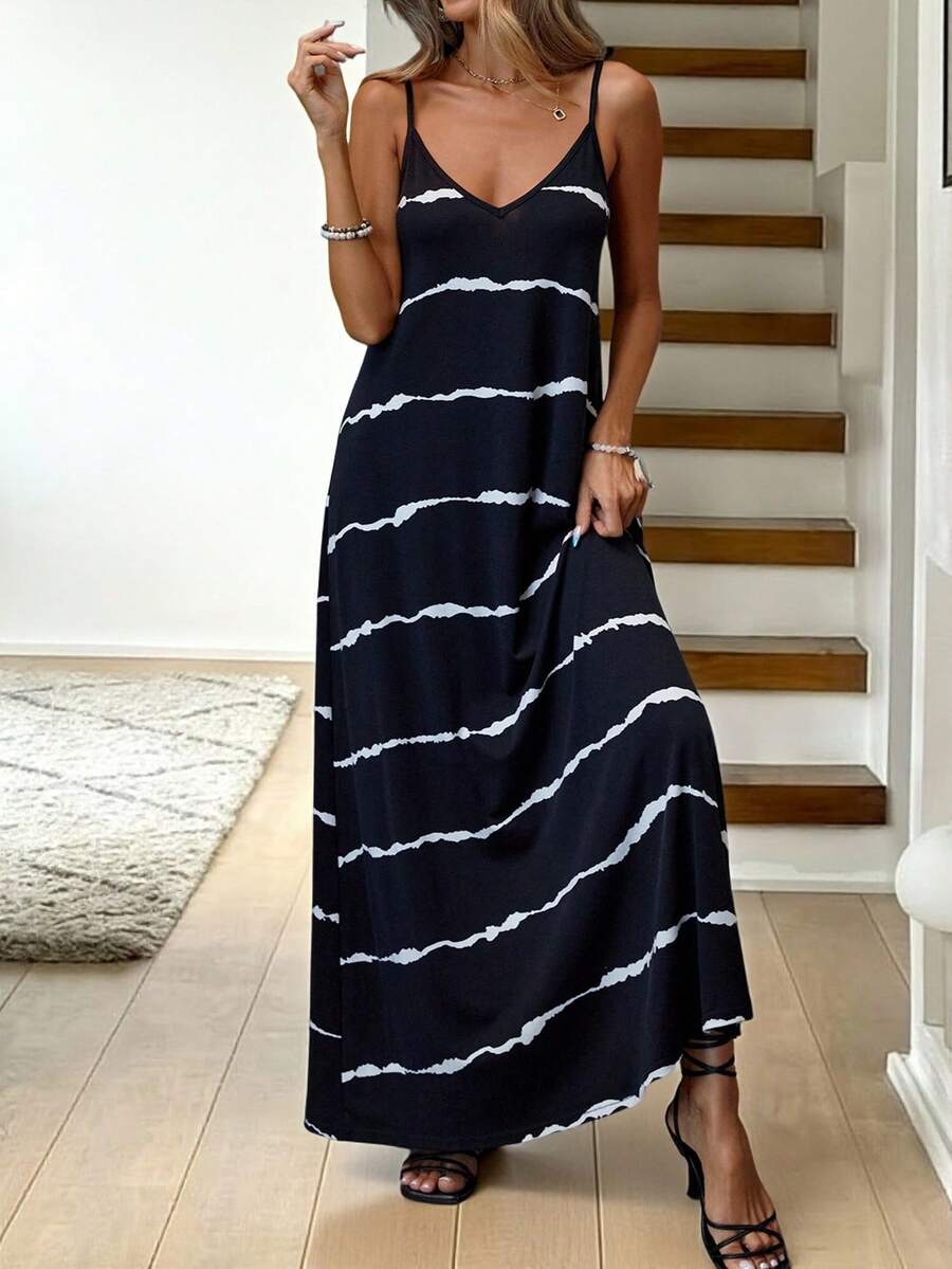 Vestido Longo de Malha com Estampa de Folhas de Coqueiro - La Lecce