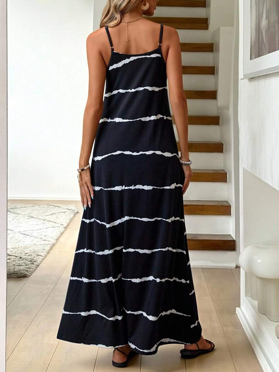 Vestido Longo de Malha com Estampa de Folhas de Coqueiro - La Lecce