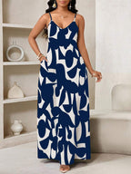 Vestido Maxi de Alças com Estampa Geométrica e Bolsos - La Lecce